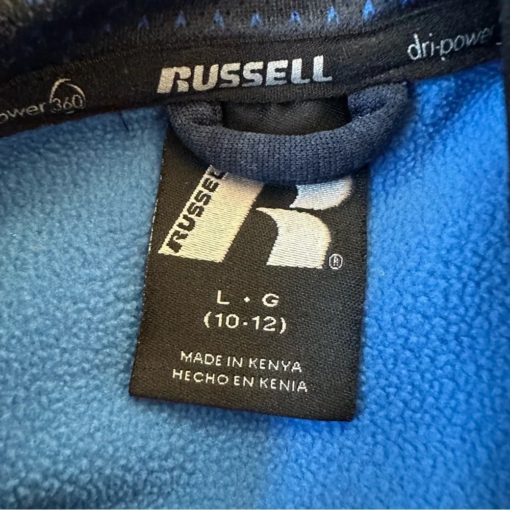 RUSSELL ATHLETIC Blue Fleece Hoodie Boys Large 10-12 Pullover Sweatshirt
